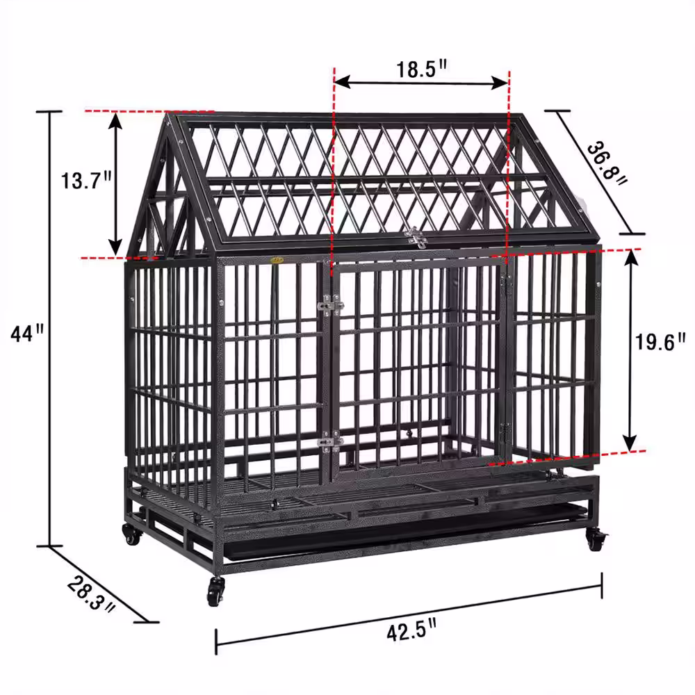 COZIWOW 3.5 ft. L x 2.3 ft. W x 3.6 ft. H Heavy Duty Dog kennel Crate with 4 Wheels and Tray