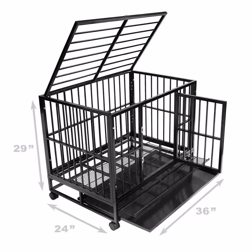 SMITHBUILT Heavy-Duty Metal Dog Cage in Black - Medium 36 in.