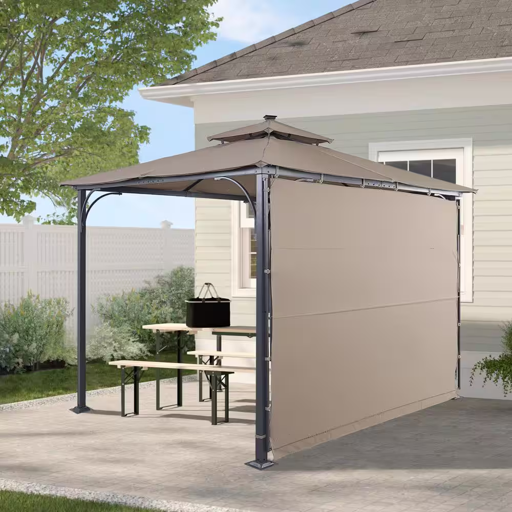 myhomore Brown Patio 10 ft. x 10 ft. Gazebo with Extended Side Shed and LED Light