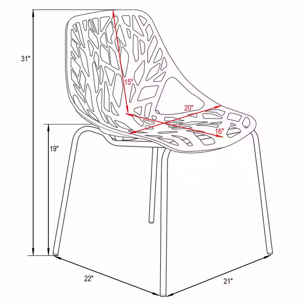 Leisuremod Asbury Modern Stackable Dining Chair With Chromed Metal Legs Set of 4 in Black