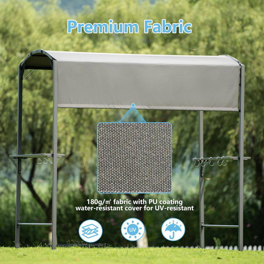 None 7 ft. x 4.6 ft. Gray Patio Grill Gazebo with Side Awning, Bar Counters and Hooks