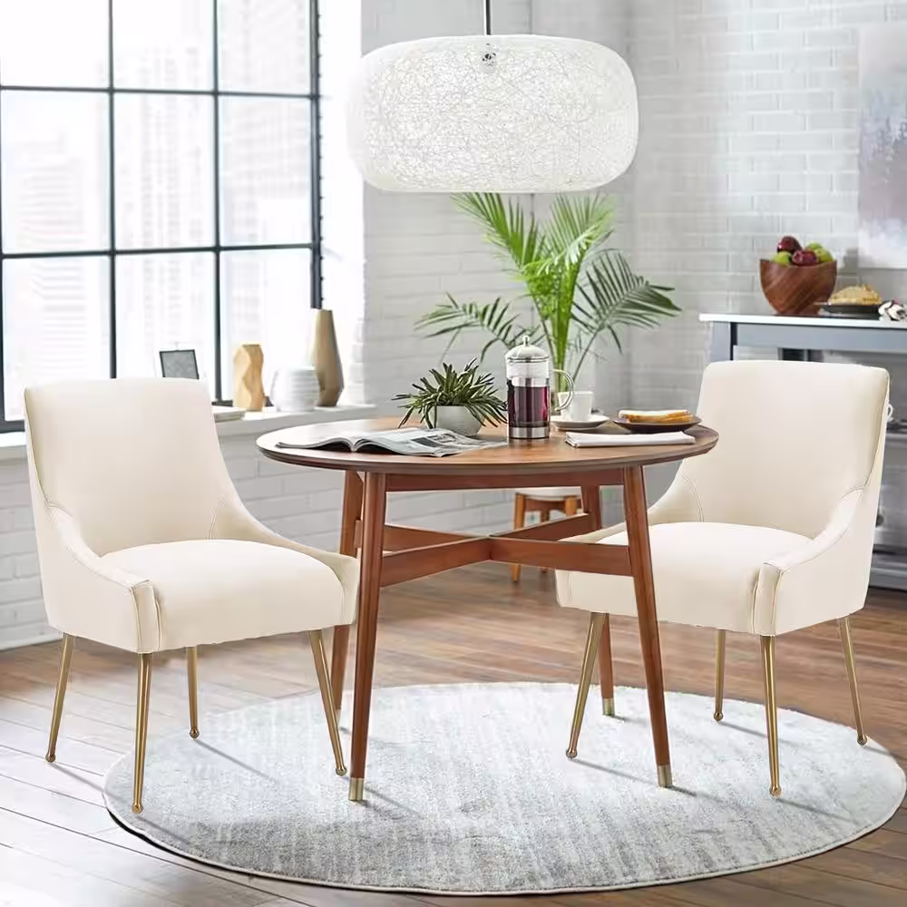 Boyel Living Beige Velvet Dinning Chair with Pulling Handle and Adjustable Foot Nails(Set of 2)