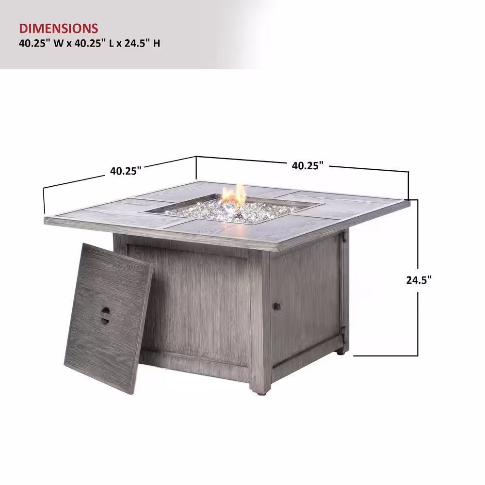 Alfresco Cheyenne 40 in. x 25 in. Square Aluminum Propane Gas Fire Pit Chat Table with Glacier Ice Firebeads
