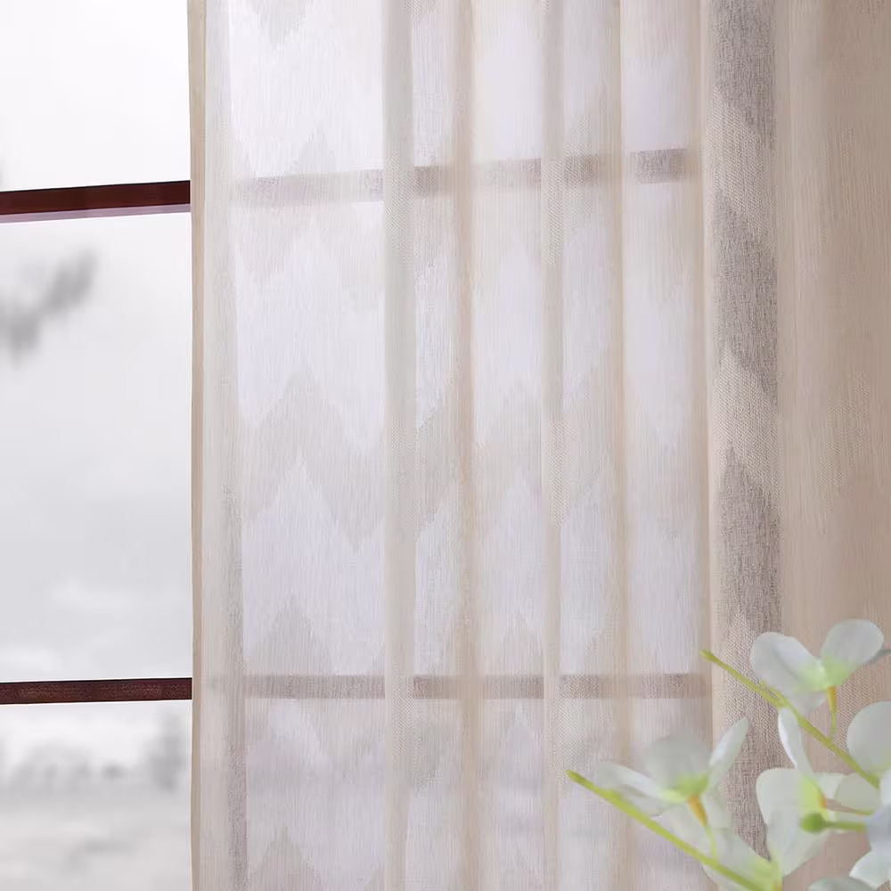 Exclusive Fabrics & Furnishings Sirius Beige Patterned Linen Sheer Curtain - 50 in. W x 96 in. L (1-Panel)
