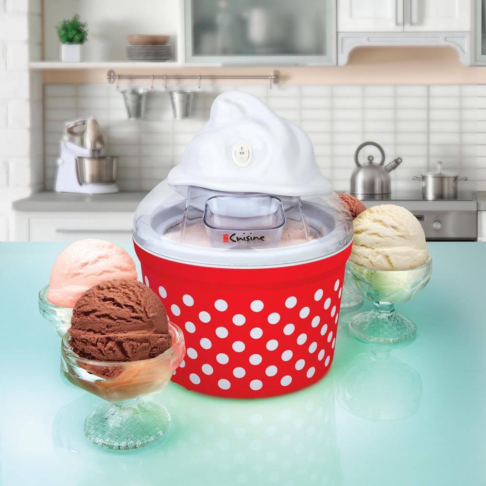 Euro Cuisine Electric 1.5 Qt. Ice Cream Maker with 4 Glass Cups Red