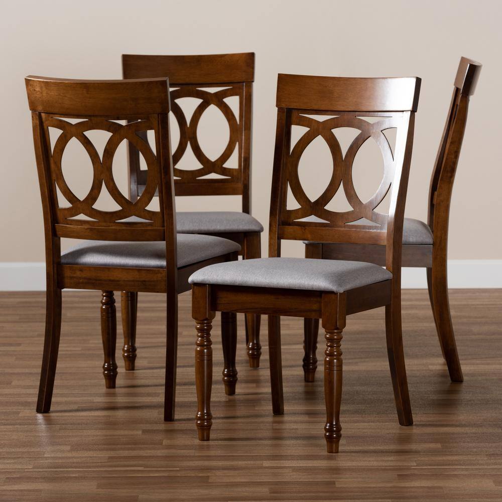 Baxton Studio Lucie Grey and Walnut Fabric Dining Chair (Set of 4)