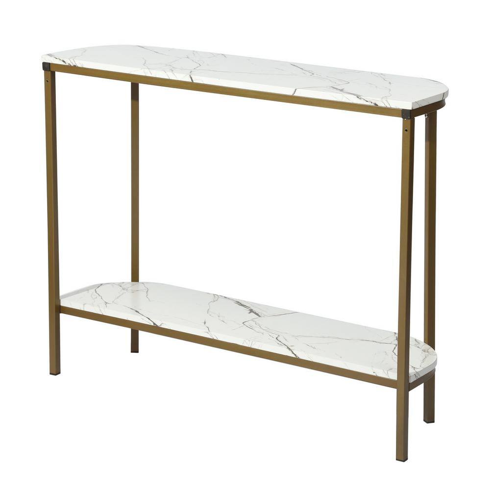 None Adria 39.4 in. Gold Half-Moon Wood Console Table