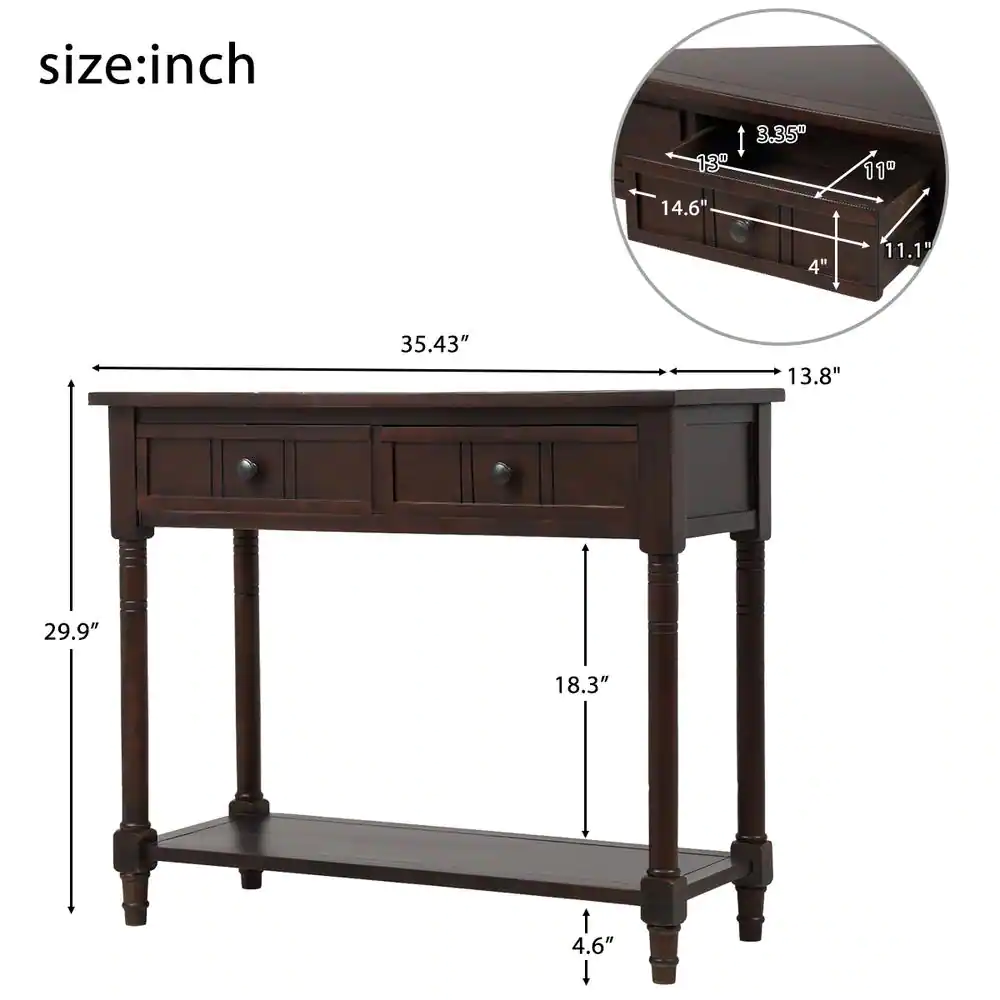 Harper & Bright Designs 36 in. Espresso Standard Rectangle Wood Console Table with 2-Drawers