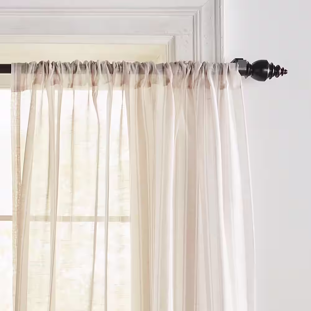 Elrene Hampton Stripe Linen Poly-Linen Blend 52(in)X84(in) Rod Pocket Sheer Window Curtain
