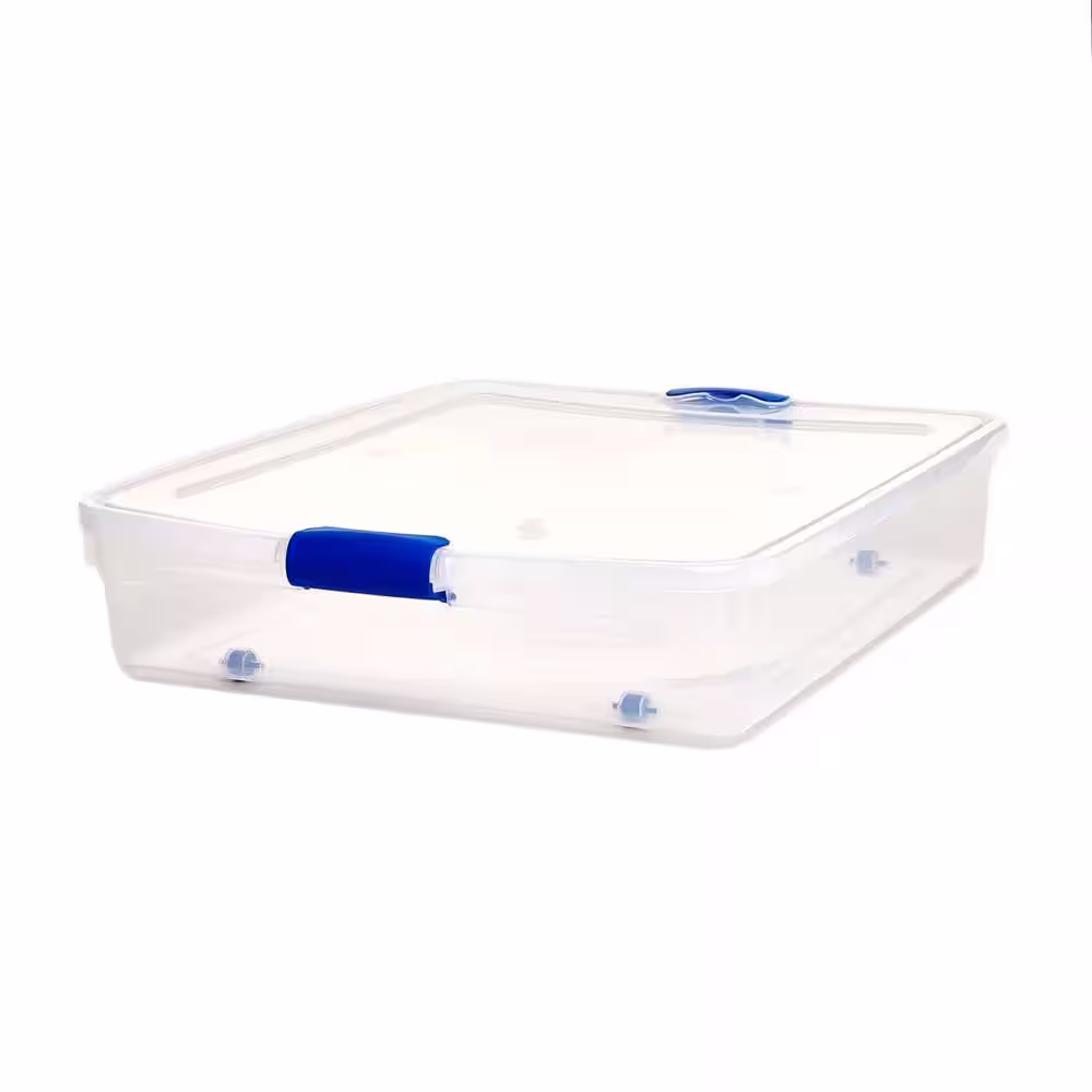 HOMZ Underbed 56 Qt. Secure Latching Clear Plastic Storage Tote Container (2-Pack)