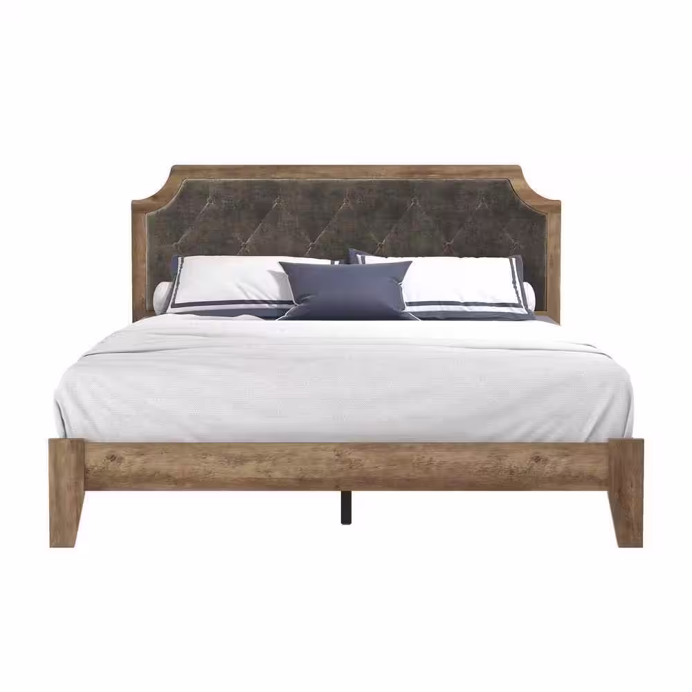 GALANO Annifer Knotty Oak Upholstered Queen Bed With Headboard