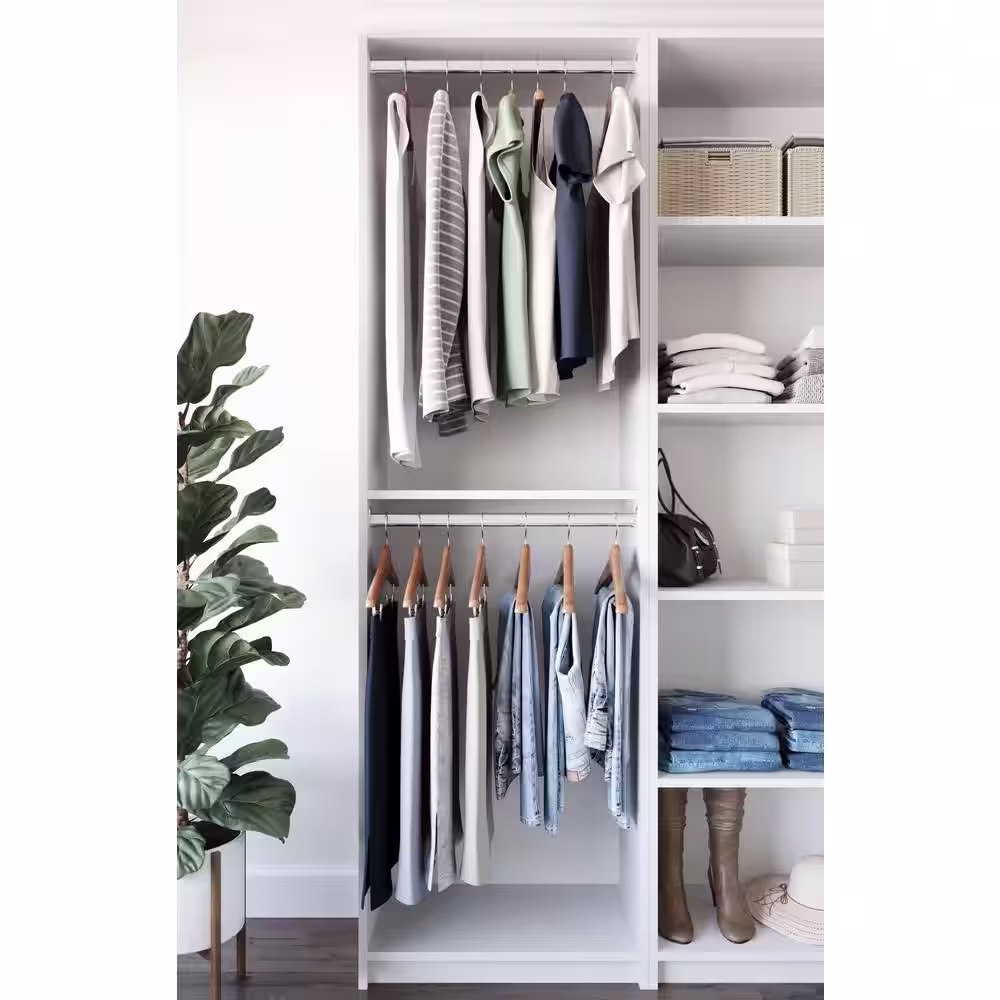 SimplyNeu 14 in. D x 25.375 in. W x 84 in. H White Double Hanging Tower Wood Closet System Kit