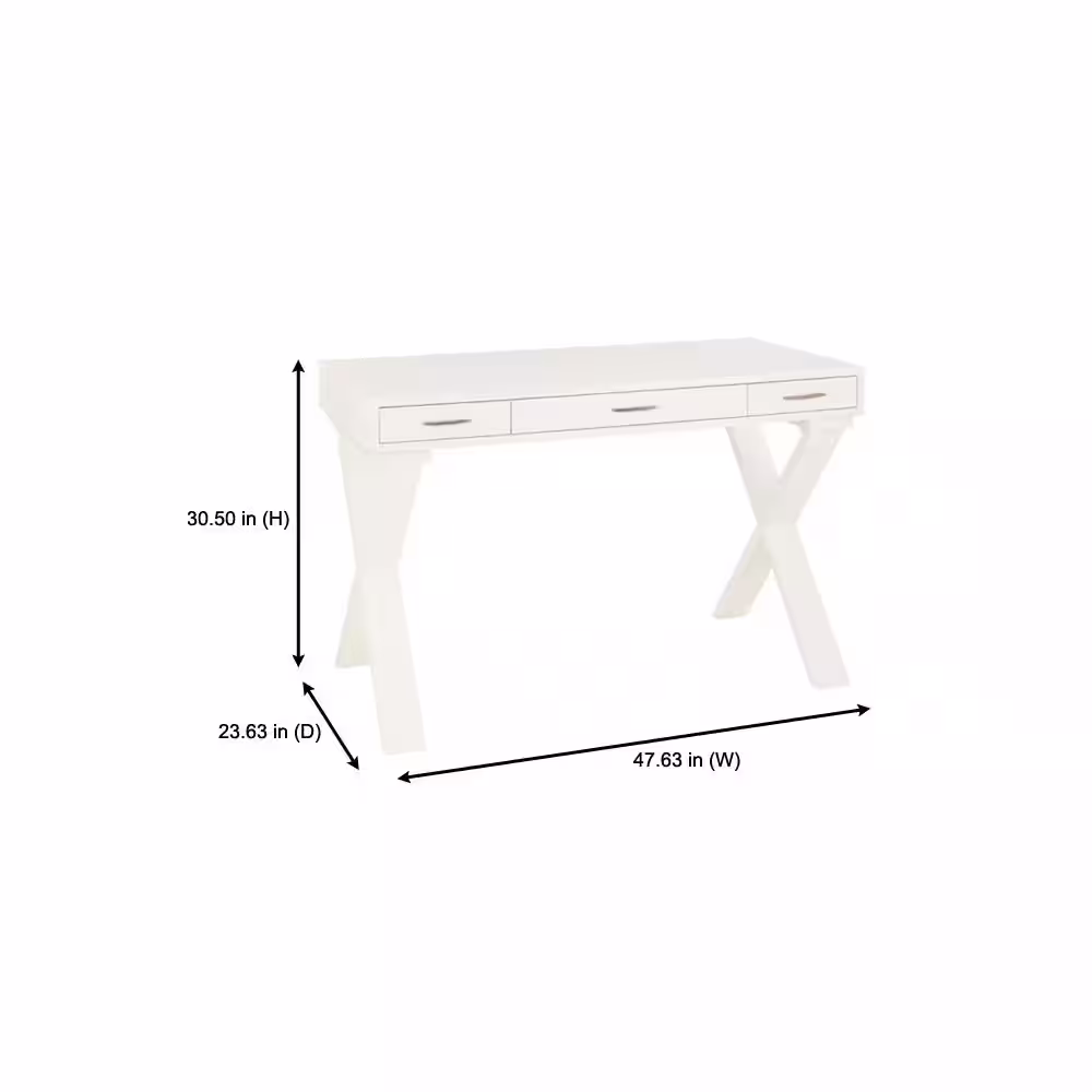 Home Decorators Collection 48 in. Rectangular Ivory 3 Drawer Writing Desk with Built-In Storage