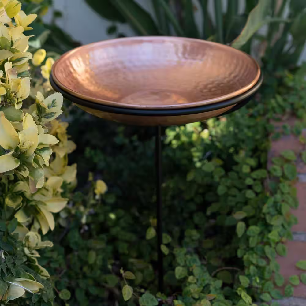 Monarch Abode Monarch Pure Copper Hand Hammered Standing Bird Bath