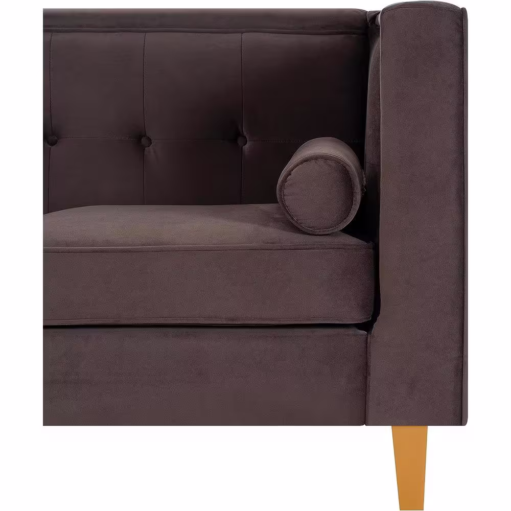 None 83.5 in Wide Square Arm Velvet Rectangle Sofa in. Espresso
