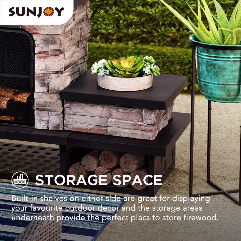 Sunjoy Maryland Bel Aire 48.03 in. Black Fireplace with Faux Stack Stone Finish