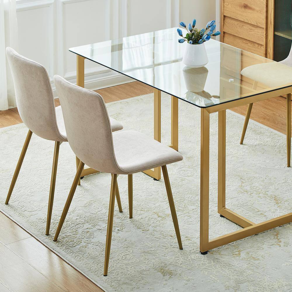 Homy Casa Scargill Beige Textured Fabric Upholstered Dining Chairs (Set of 4)