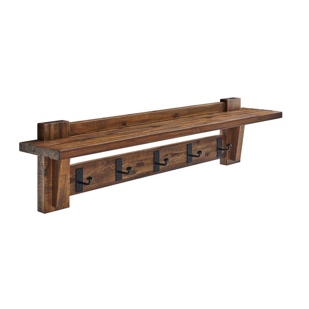Alaterre Furniture Durango 60 in. Industrial Wood Coat Hook Shelf and Bench Set