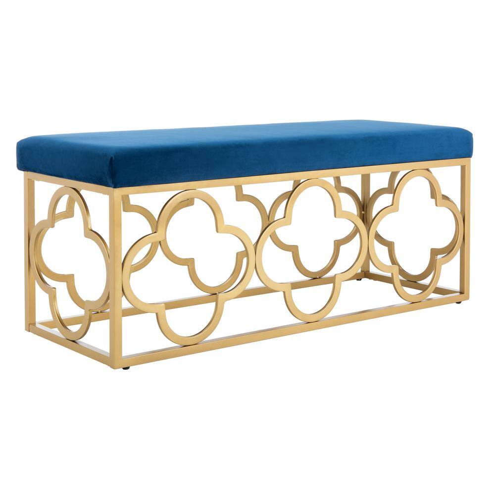 SAFAVIEH Fleur 44 in. Navy/Gold Upholstered Entryway Bench