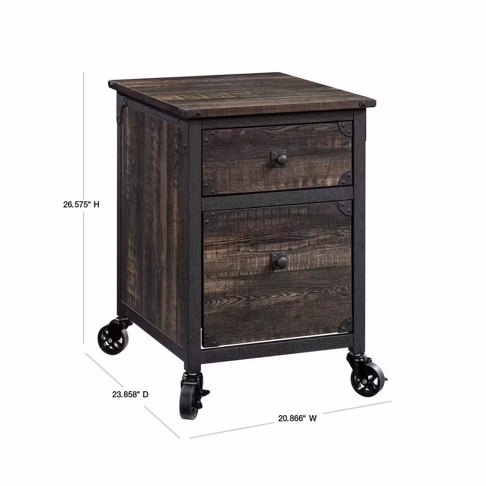 SAUDER Steel River Carbon Oak File Cabinet with Casters