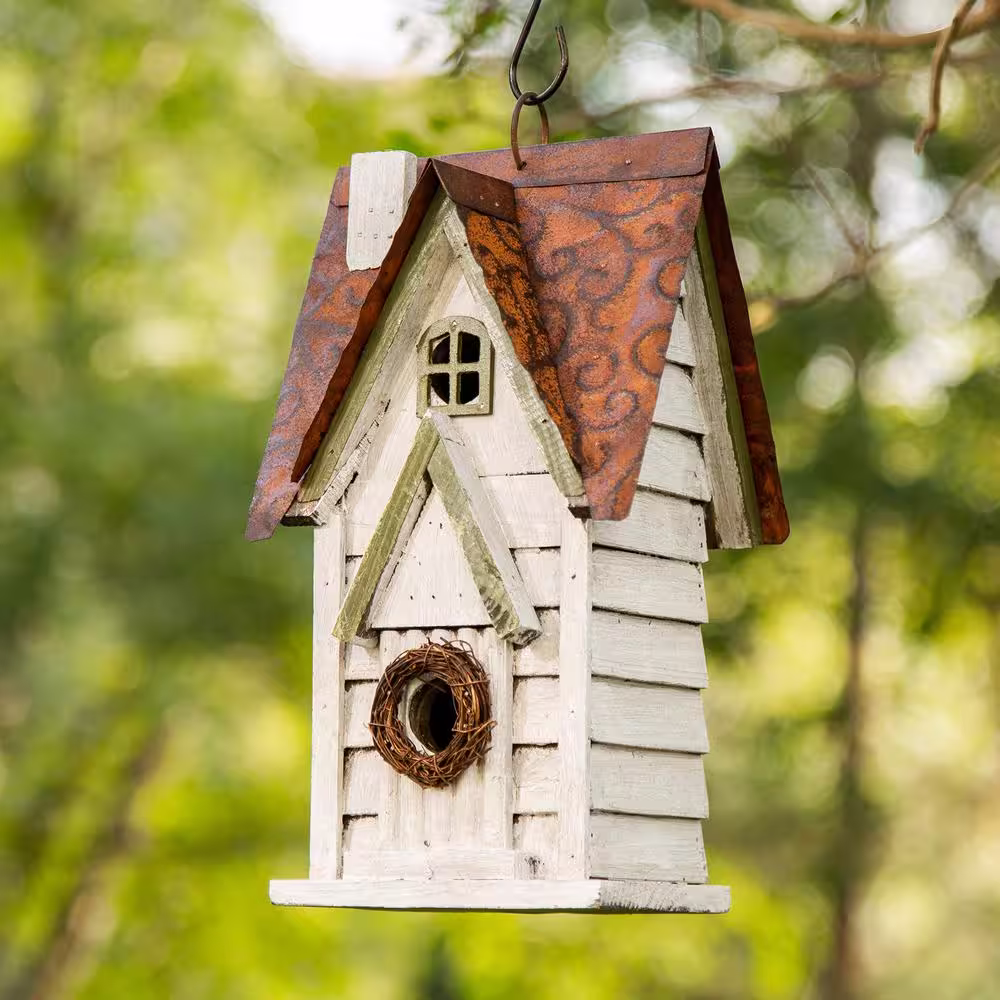 Glitzhome 12 in. H Distressed Solid Wood Birdhouse
