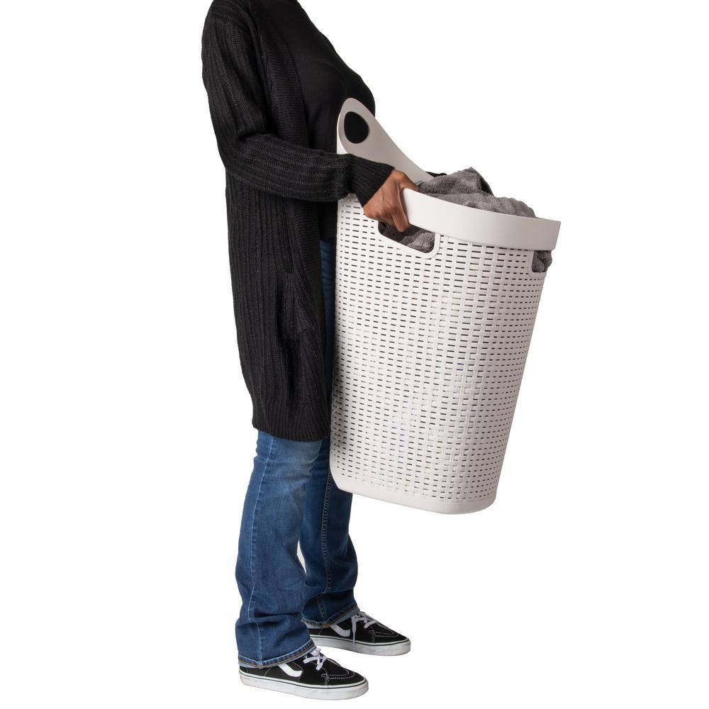 Mind Reader Basket Collection Mobile Laundry Hamper, 60 Liter (15kg/33 lbs.) Capacity Cut Out Handle, Castor Wheels, Ivory