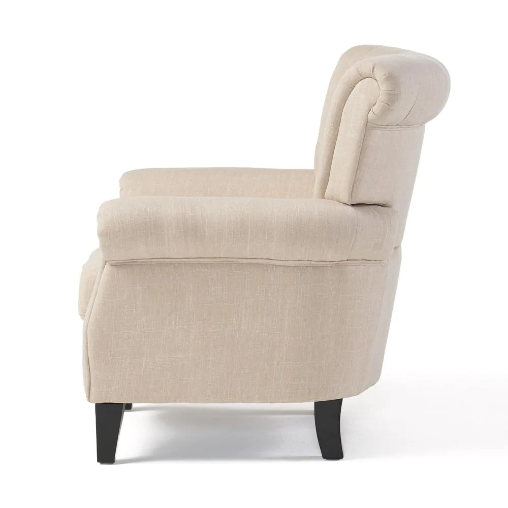 Noble House Merritt Light Beige Fabric Tufted Club Chair