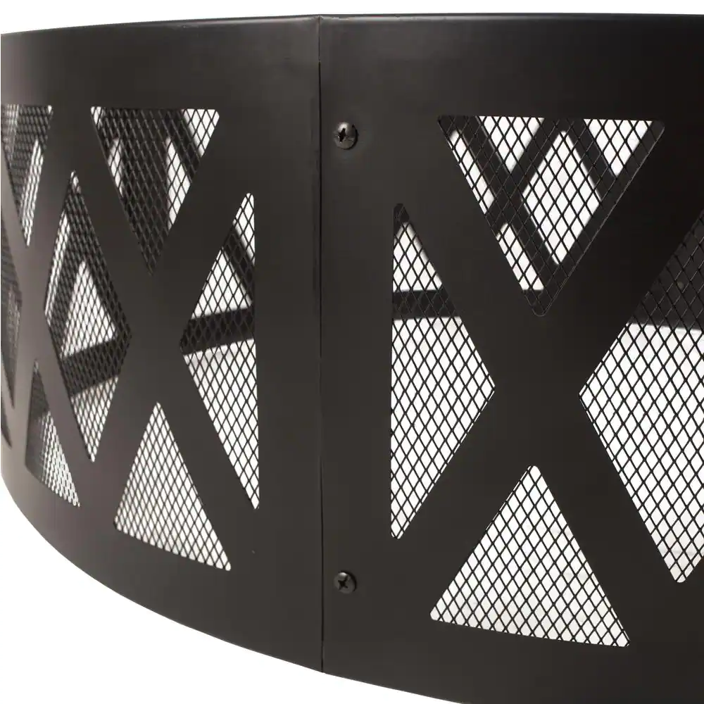 Pleasant Hearth 36 in. x 12 in. Round Steel Wood Burning Lattice Fire Ring in Black