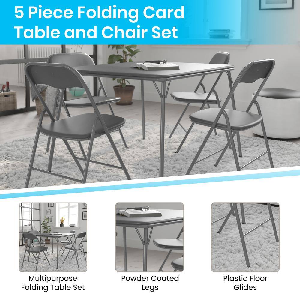 Carnegy Avenue 5-Piece Gray Folding Card Table and Chair Set