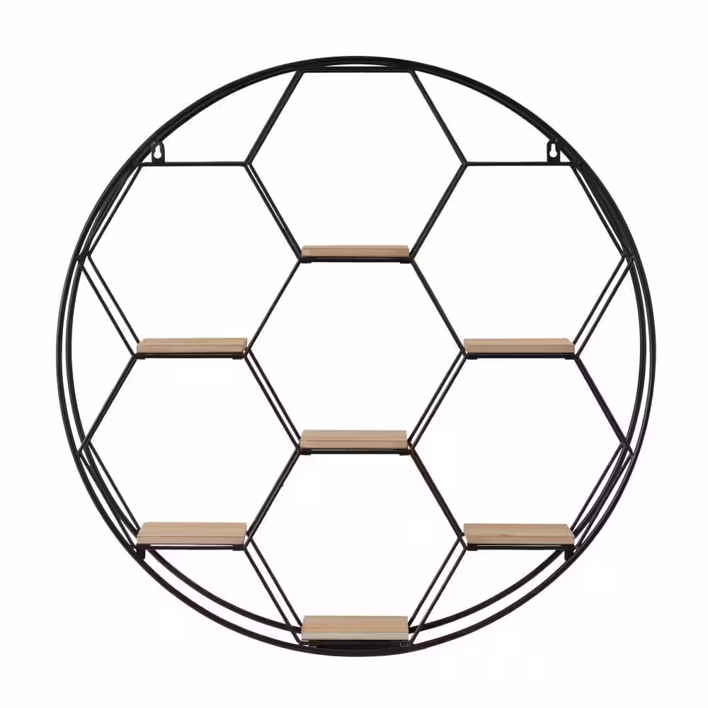 Litton Lane Black Round 7 Shelves Metal Wall Shelf