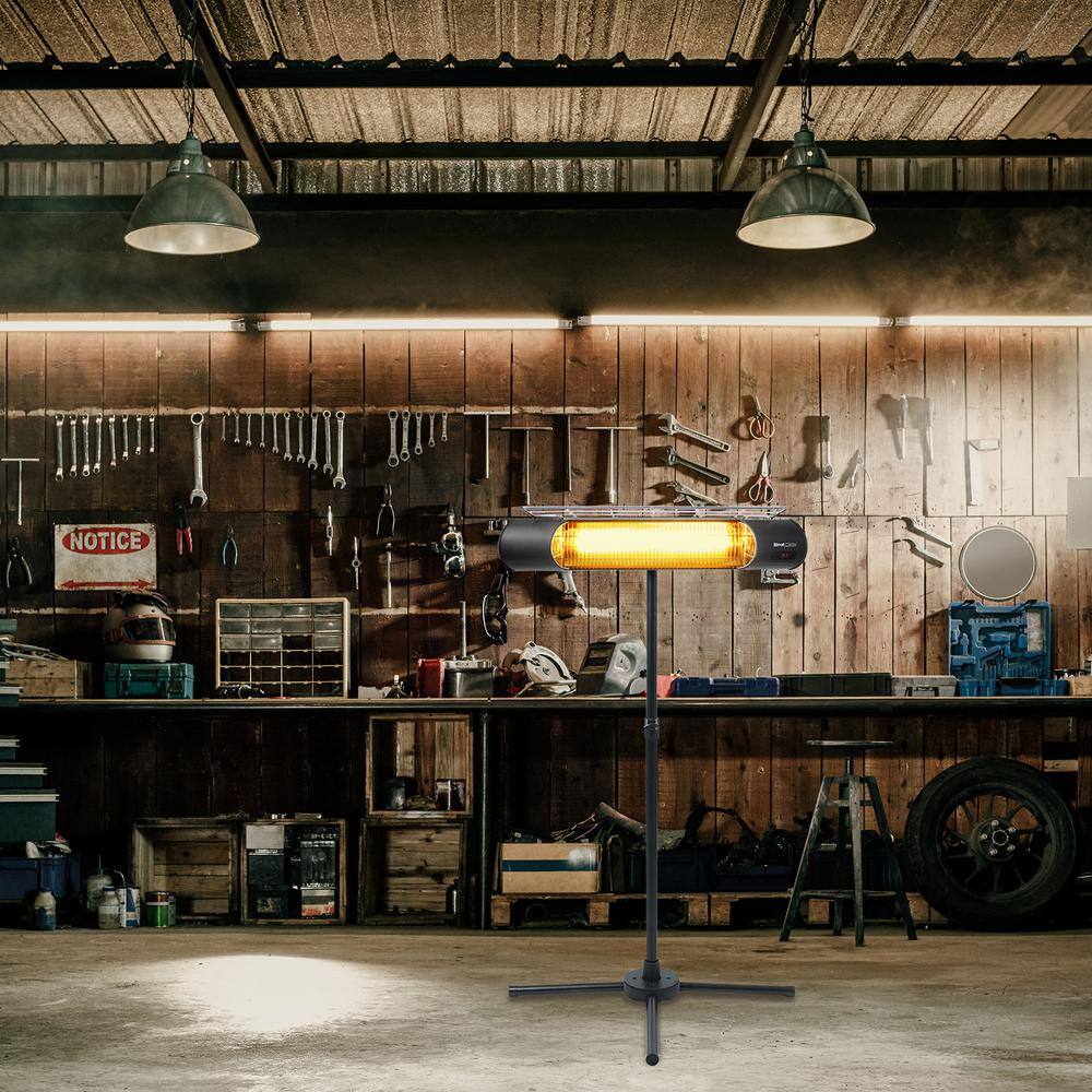 None HeatMate 1000-Watt Metal Weatherproof Graphite Patio Heater with Stand and Remote in Black