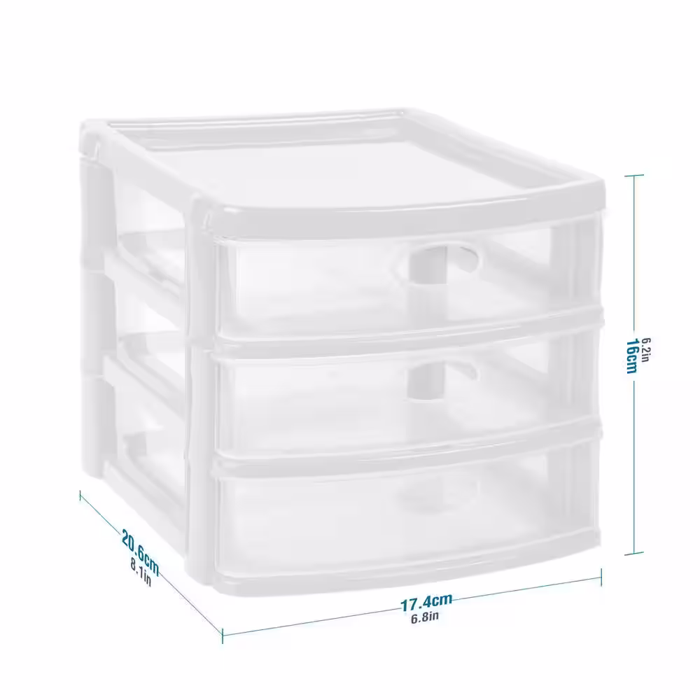 MQ 7 in. W x 6.25 in. H x 8.25 in. D White and Clear Plastic 3-Drawer (6-Pack)