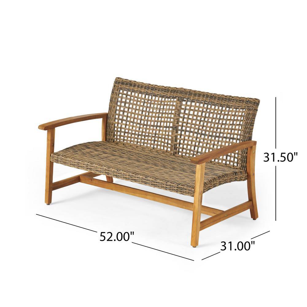 Noble House Hampton Natural 2-Piece Wood and Faux Rattan Patio Conversation Set