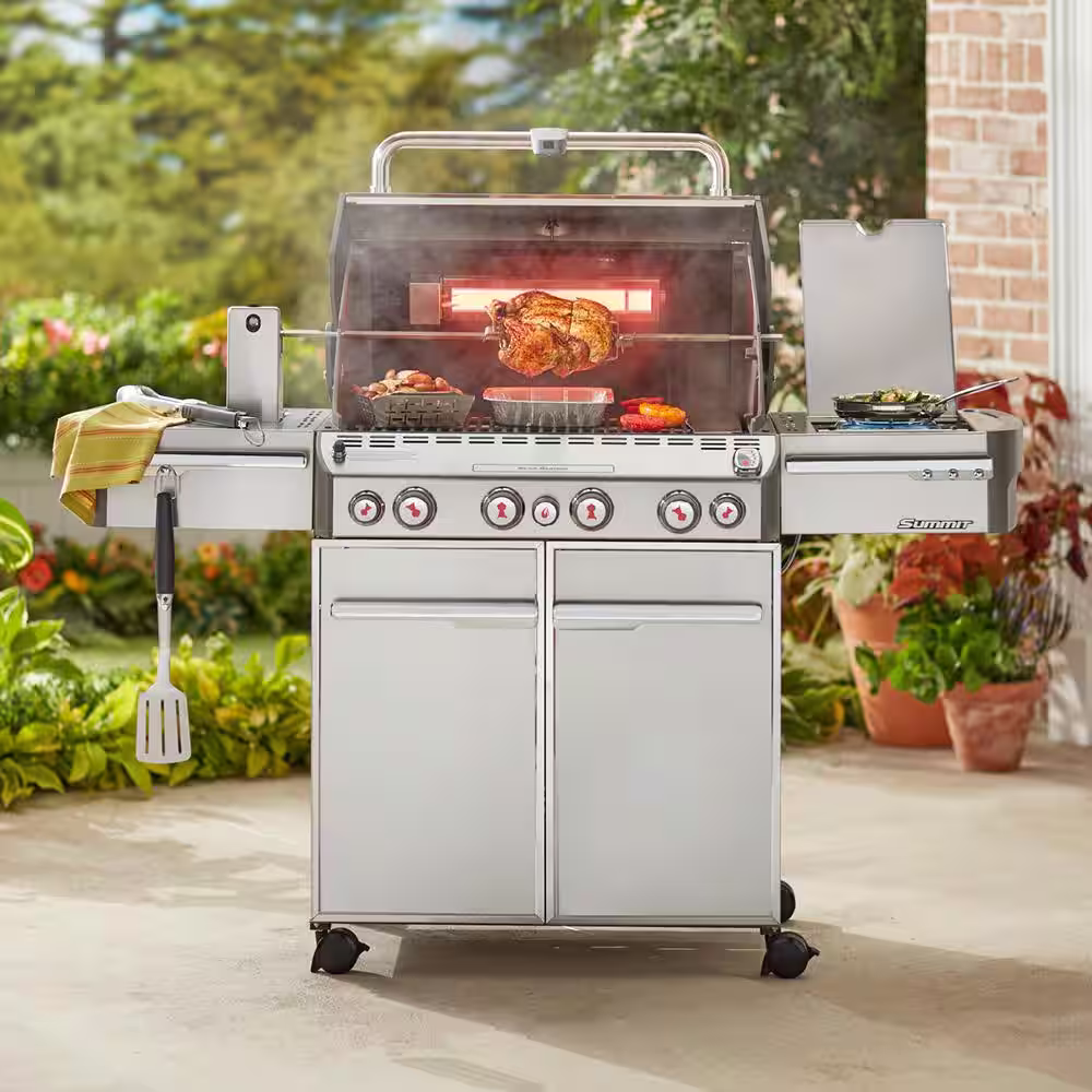 Weber Summit S-470 4-Burner Propane Gas Grill in Stainless Steel with Built-In Thermometer and Rotisserie