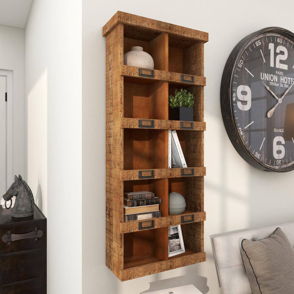 Litton Lane Brown 10-Cubbies Wood Wall Shelf