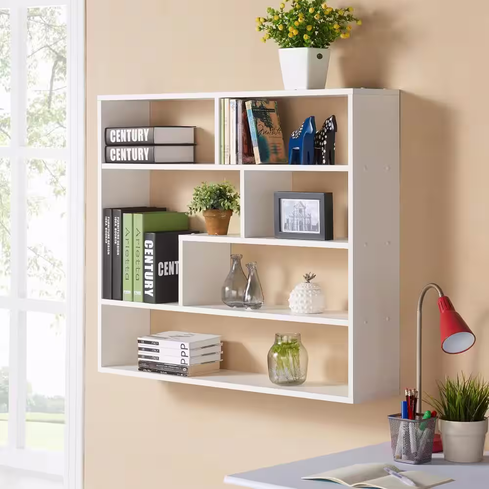 DANYA B 37 in. x 32 in. White Laminated Rectangular Floating Wall Shelf