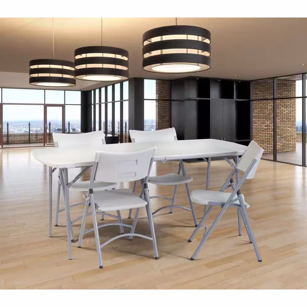 National Public Seating 72 in. Grey Plastic Fold-in-Half Folding Banquet Table