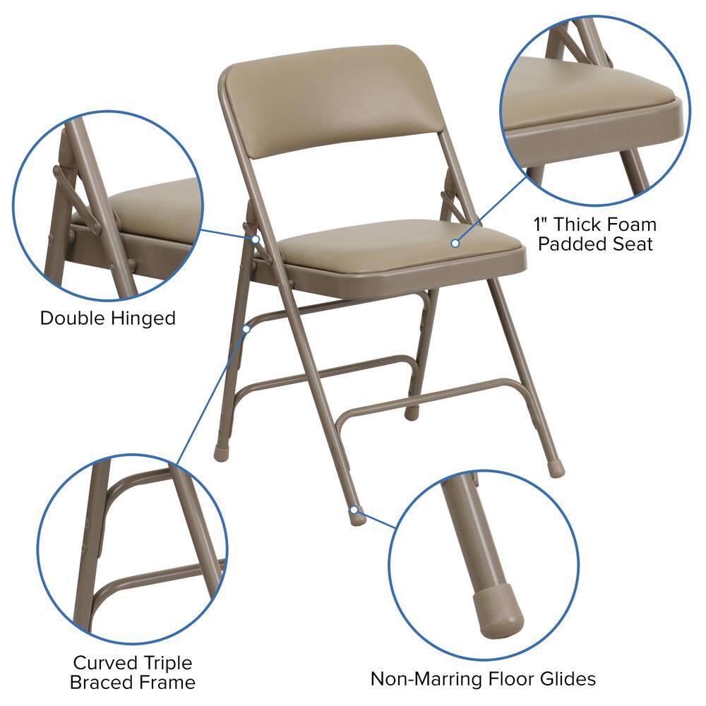 Carnegy Avenue Beige Vinyl/Beige Frame Metal Folding Chair (2-Pack)
