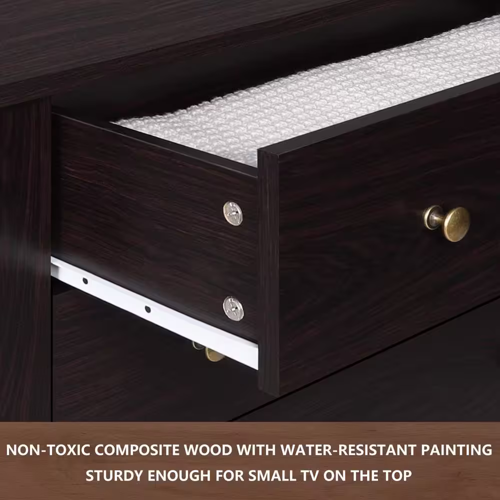 VEIKOUS 5-Drawer Espresso Chest of Drawers Dresser with Large Drawer 39.5 in. H x 15.6 in. W x 29.9 in. D