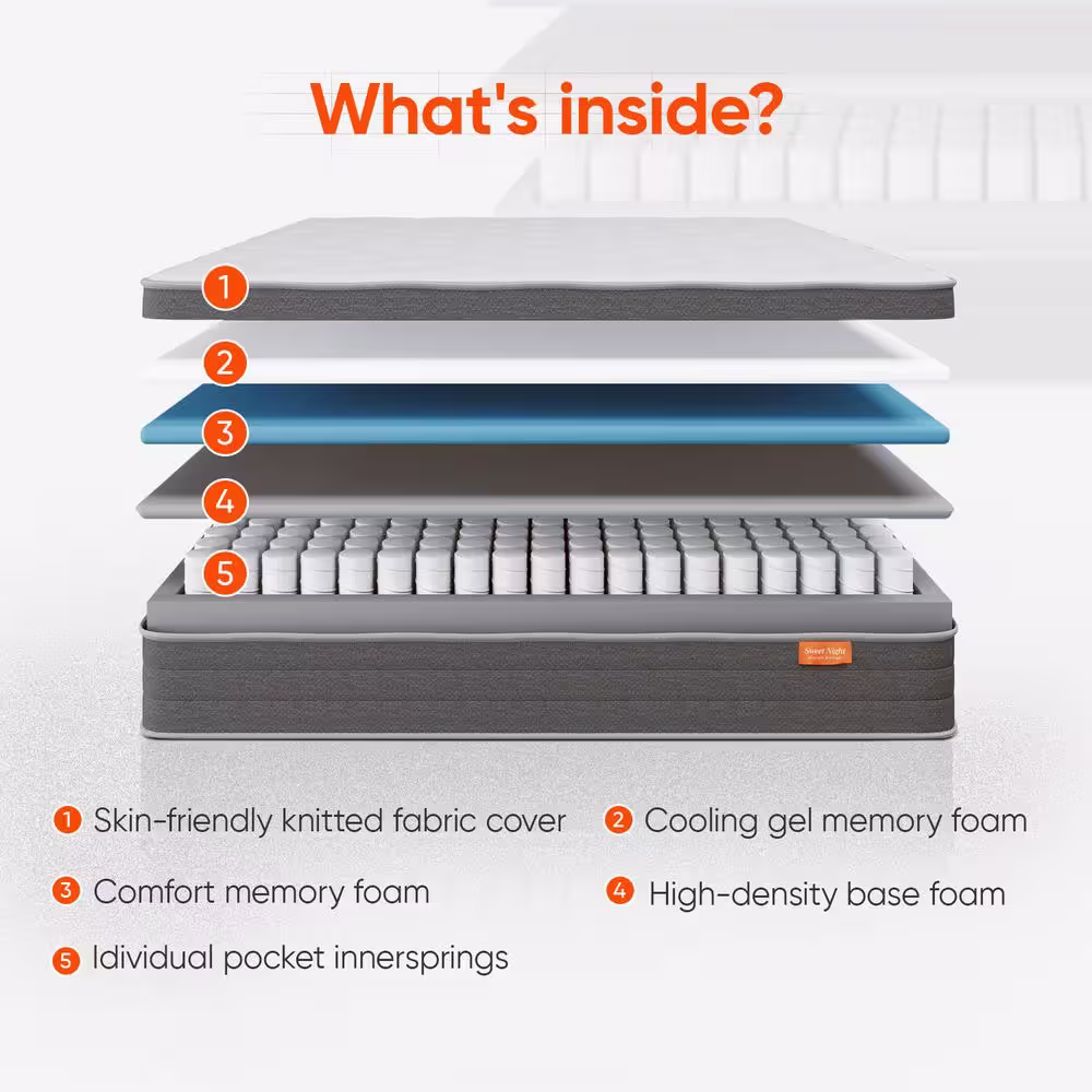 Sweetnight 12 in. Medium Hybrid Pillow Top King Size Mattress, Support and Breathable Cooling Gel Memory Foam Mattress