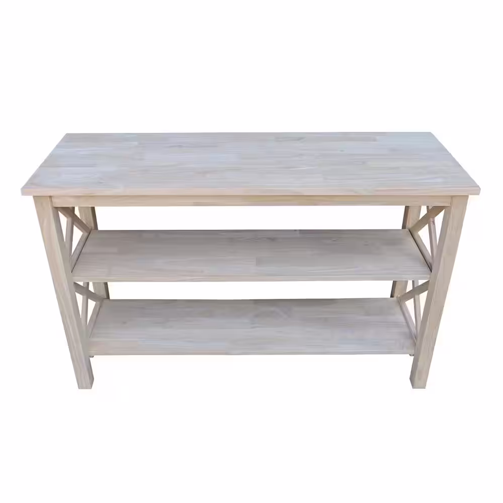 International Concepts Hampton 48 in. Unfinished Standard Rectangle Wood Console Table with Shelves