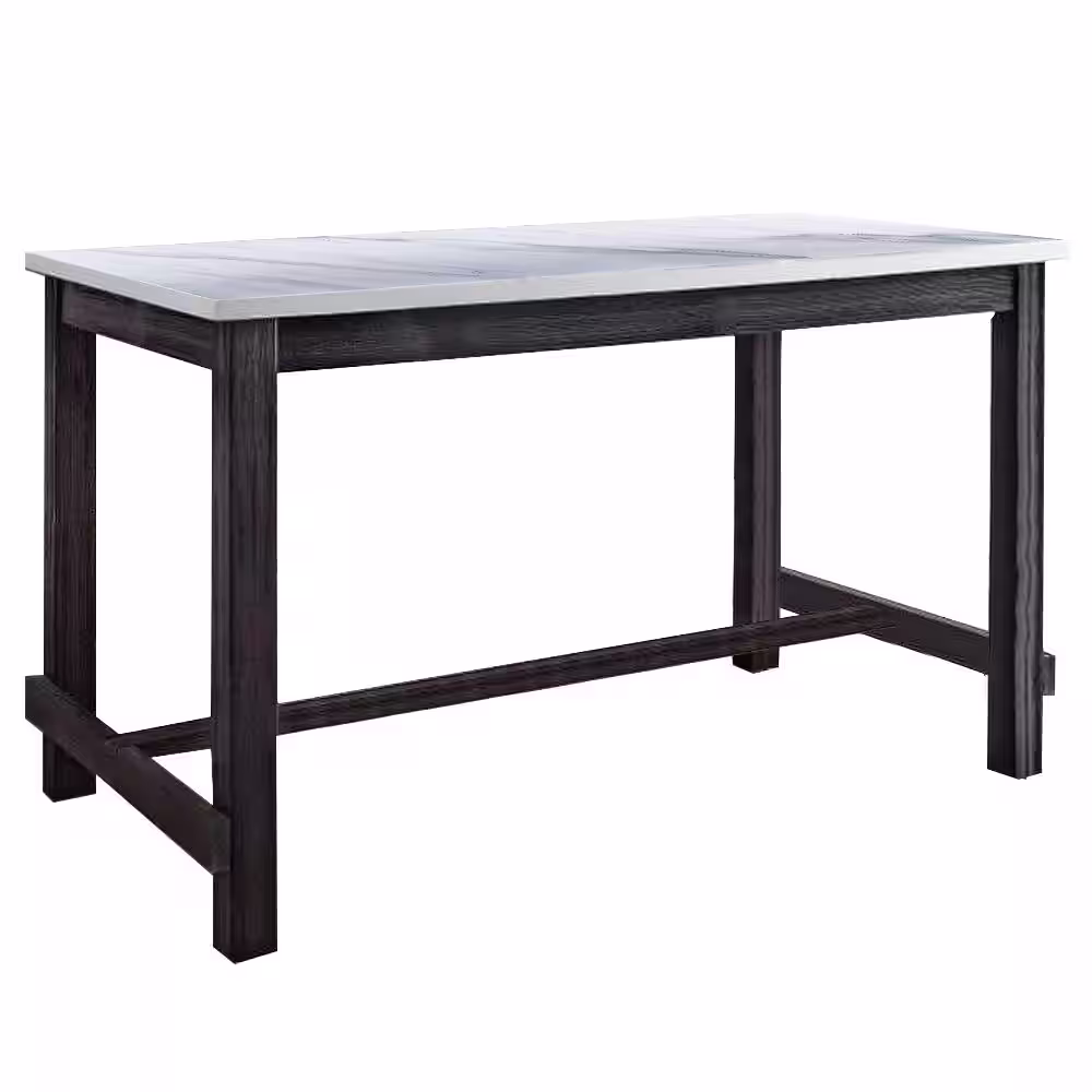 Acme Furniture Yelena 60 in. Rectangle Weathered Espresso Marble Top with Wood Frame Seats 4-Capacity