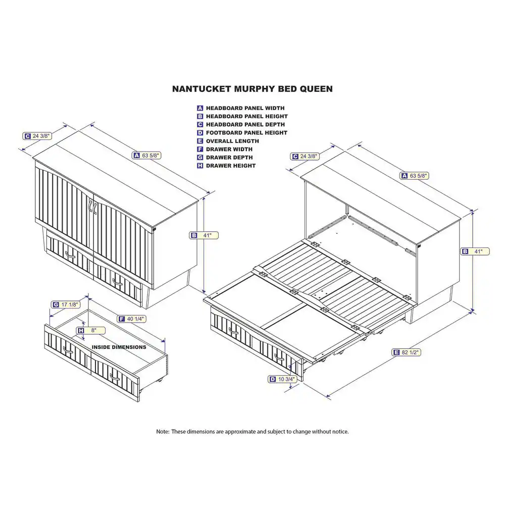 AFI Nantucket Murphy Bed White Queen Chest with Charging Station and Coolsoft Mattress