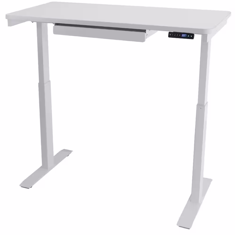 Motionwise 48 in. Rectangular White 1 Drawer Standing Desk with Adjustable Height Feature