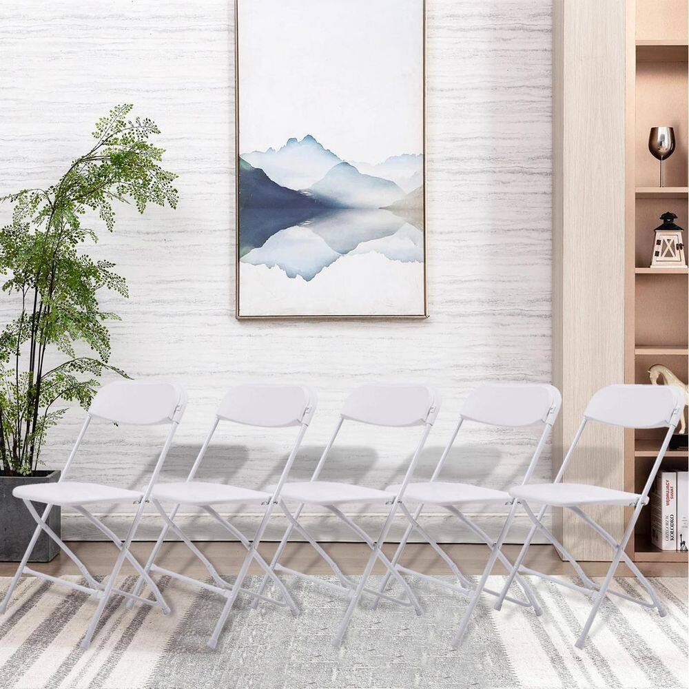 None White Double Braced Lightweight Plastic Folding Chair (Set of 5)