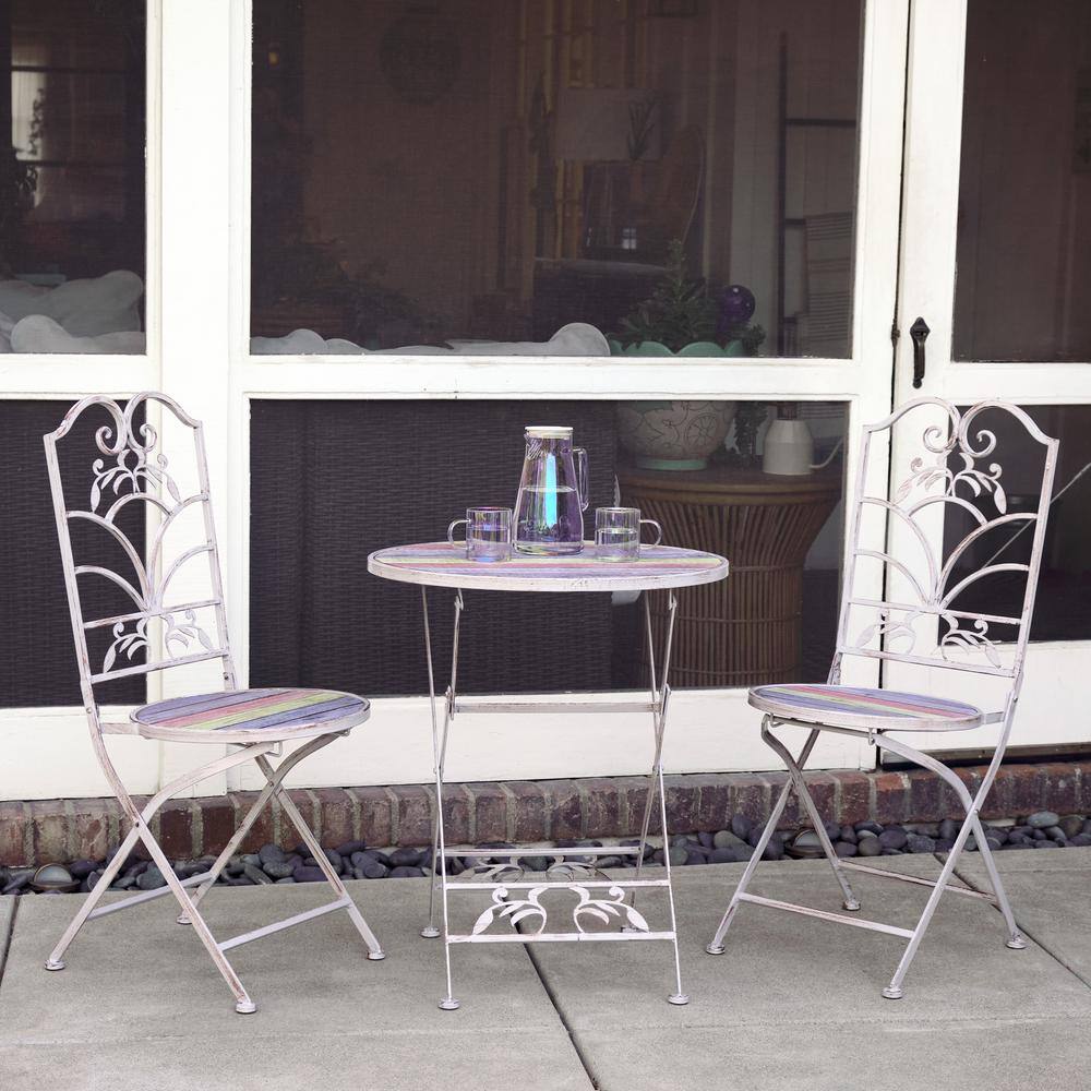 Alpine Corporation 3-Piece Weathered Wood Bistro Set in Multi-Colored