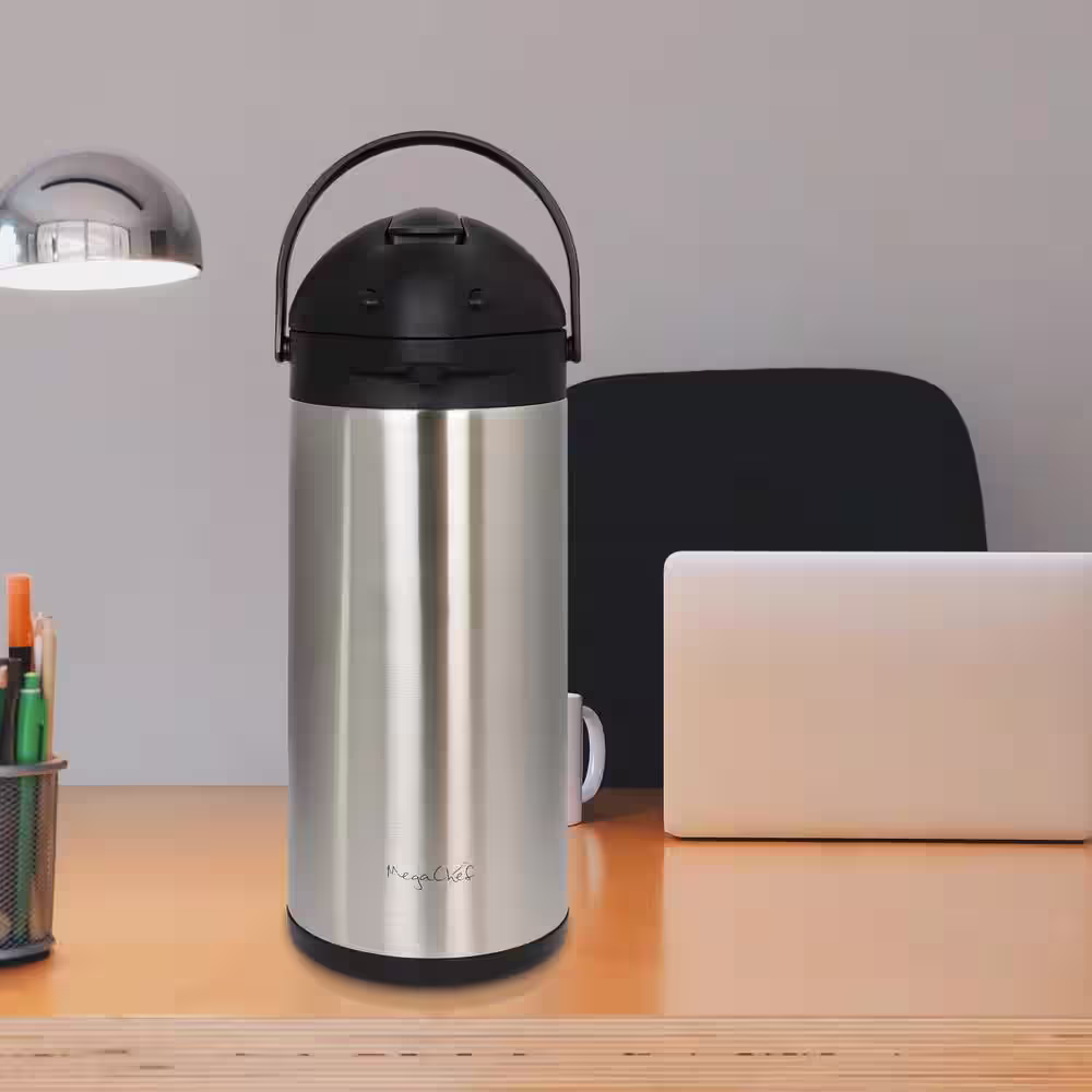 MegaChef 21 Cup Silver Stainless Steel Vacuum Body Pump Cap Air Pot