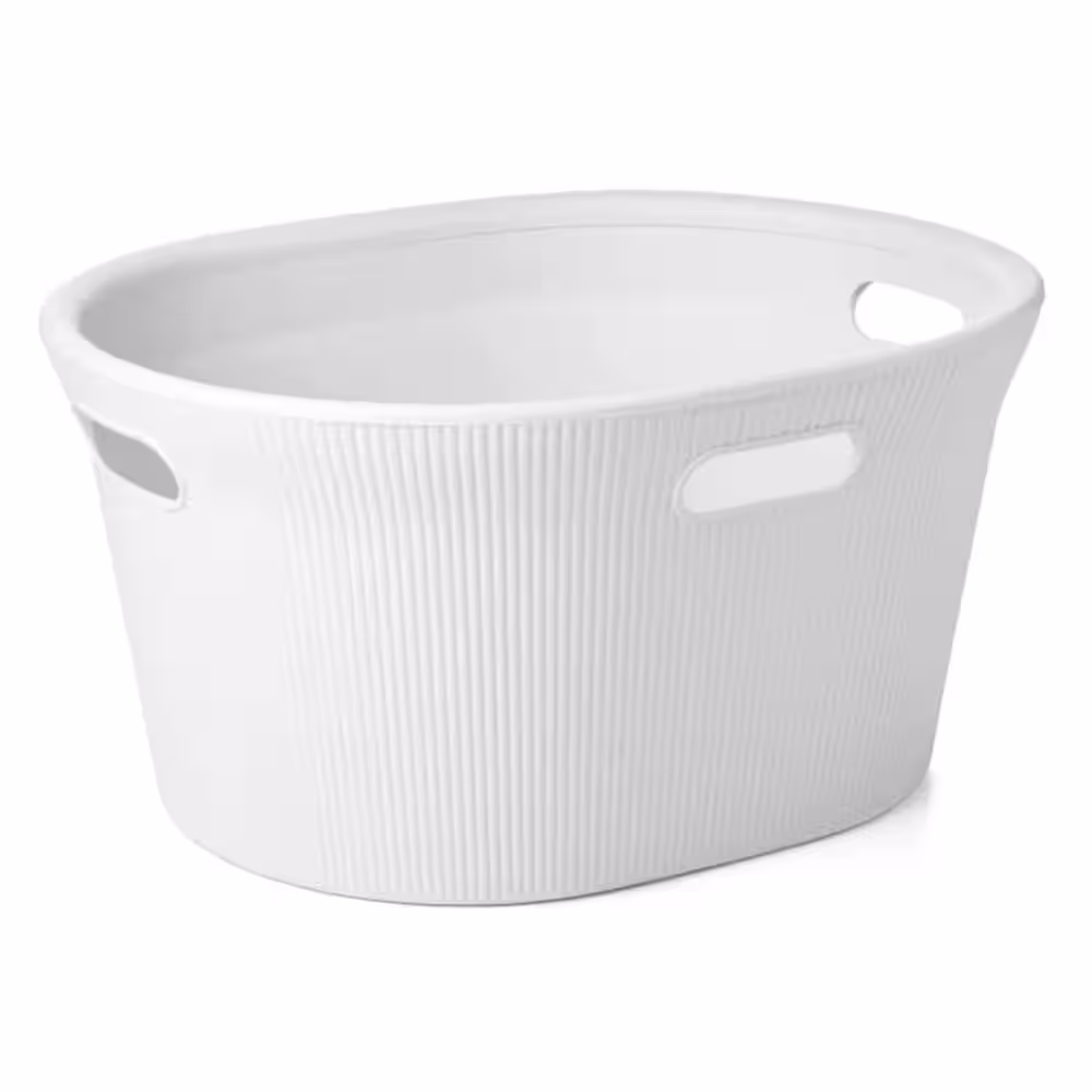 None 35 l White Smoke Plastic Ribbed Laundry Basket