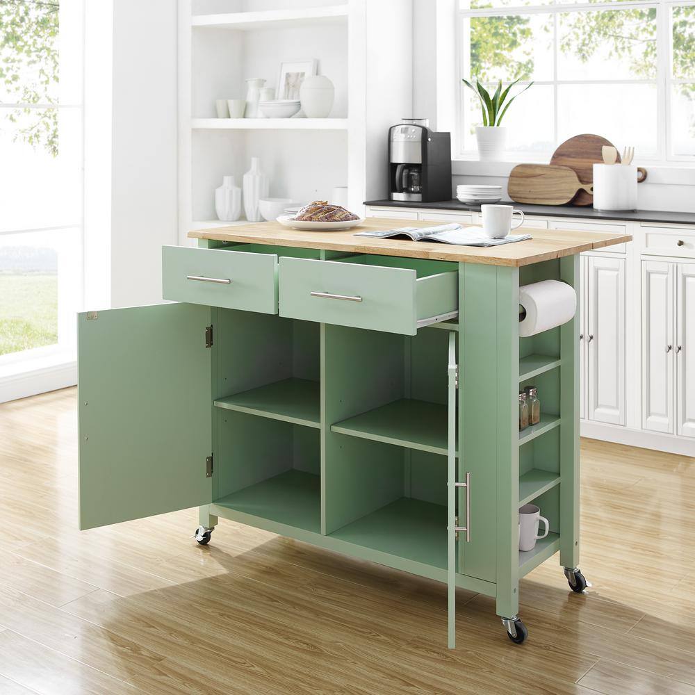 CROSLEY FURNITURE Savannah Mint Kitchen Cart with Drop Leaf