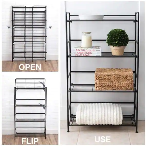 None Flipshelf Black 4-Tier Metal Wire Shelving Unit (26.5 in. W x 43 in. H x 12 in. D)
